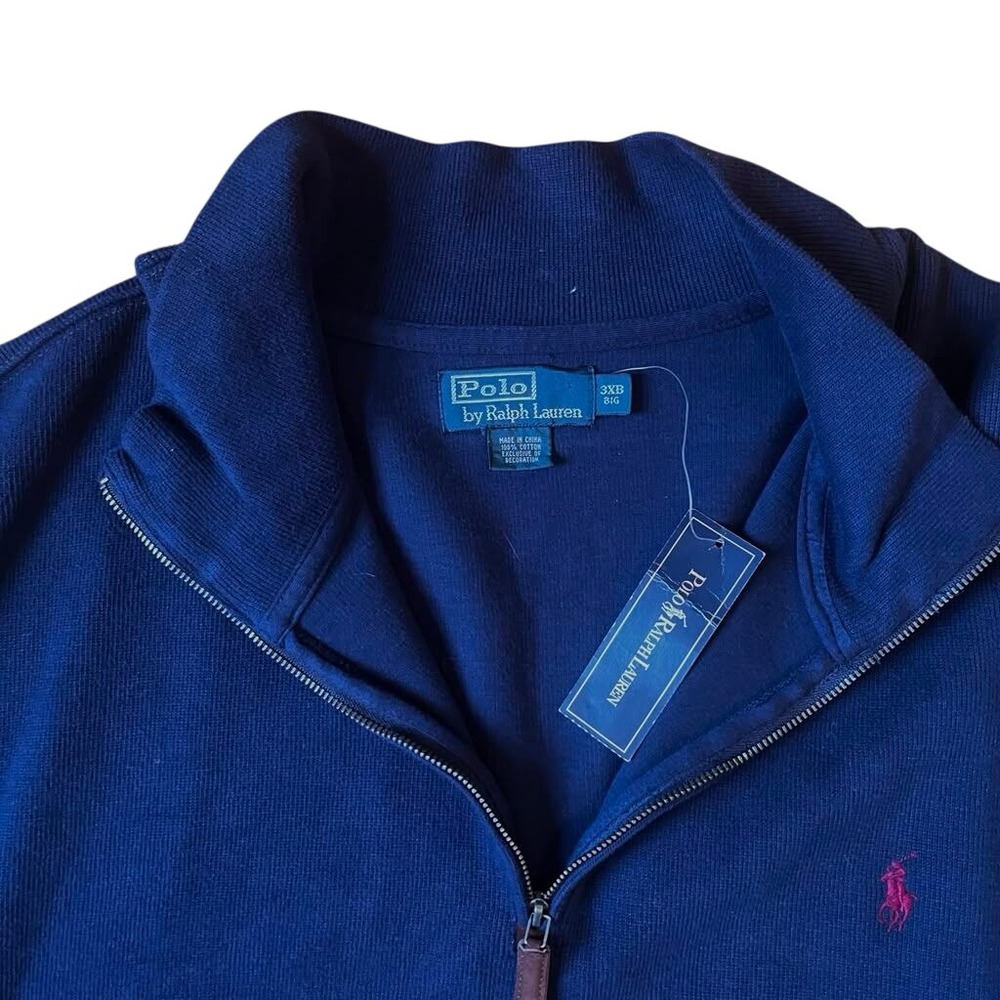 NWT Polo Ralph Lauren Navy Blue Quarter Zip Pullover Sweater Mens 3XB Big & Tall